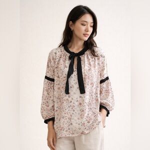 Ulla Johnson Silk Printed Tie Neck Blouse Size 4 Boho